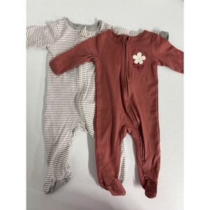 Gerber & Bon Bebe Threads Baby Girl Footed Sleepers 3-6 Months Set of 2 Cotton